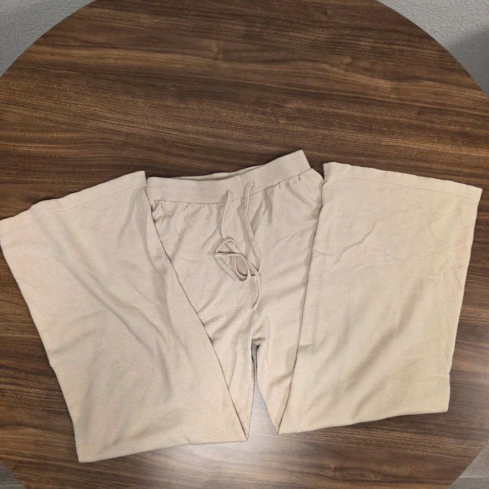 Lulus Knit Lounge Pants Womens Size S Cream Excellent Wide Leg Drawstring W169